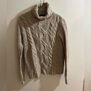 Massimo Dutti Cream Cable-Knit Turtleneck Sweater